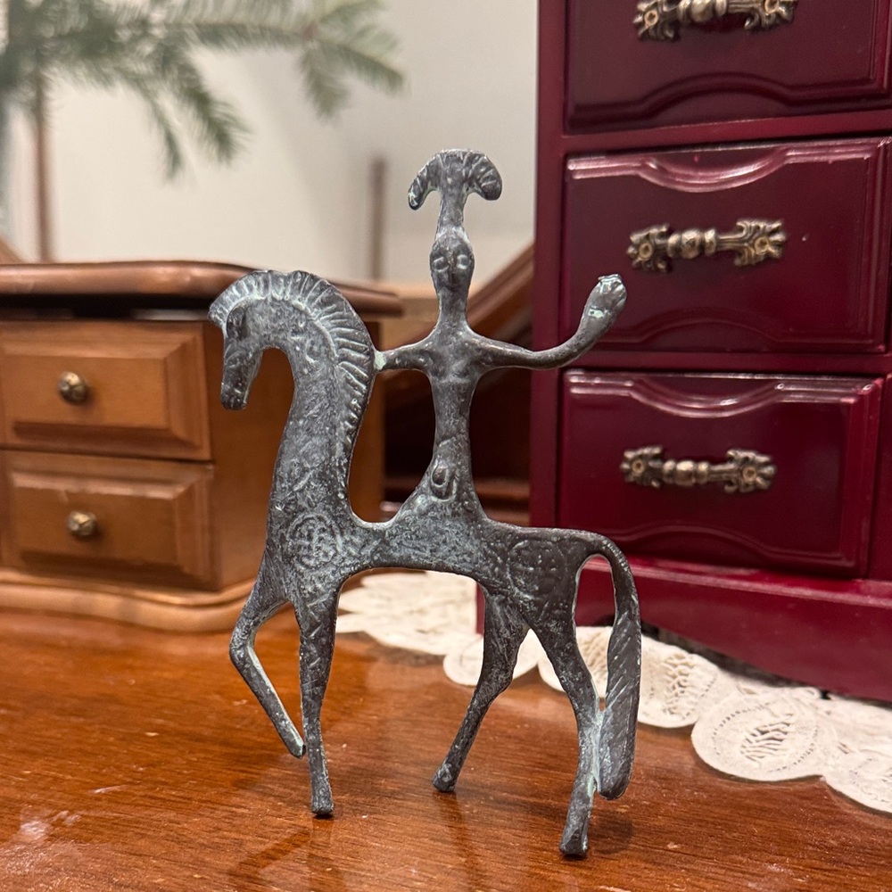 Antique Bronze Horse and Rider Figurine